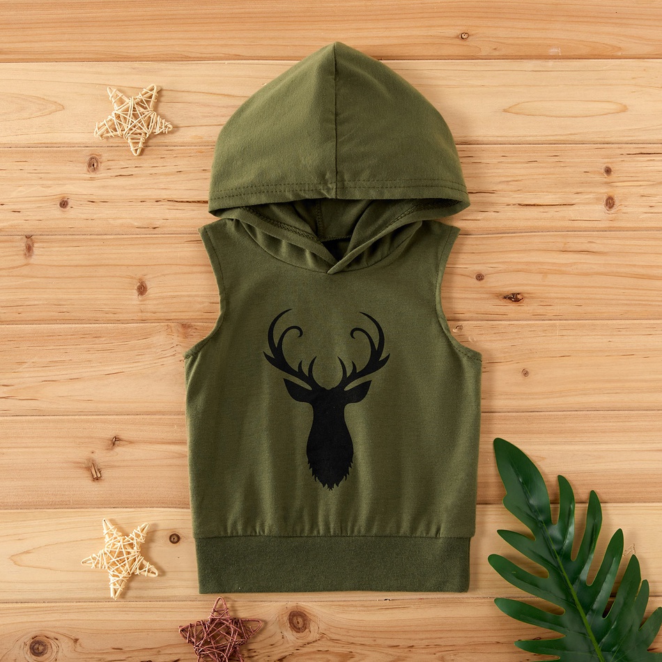 Baby Boy Stylish Deer Print Sleeveless Hoodie